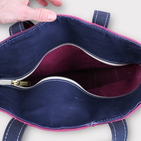 Vintage L.L. Bean Canvas Boat And Tote Bag Pink Blue Medium Zip Top Rare - Picture 5 of 9